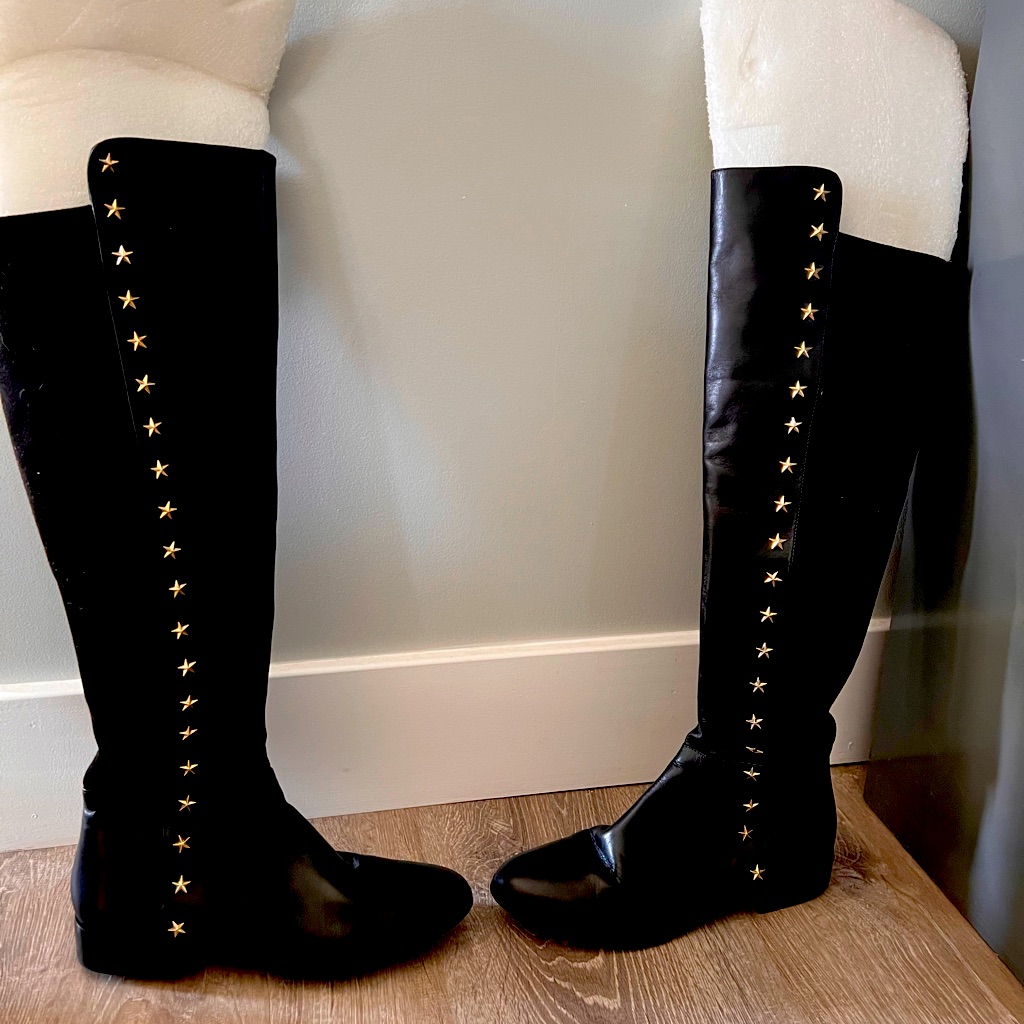 Genuine Leather Over The Knee Boots With Side Studs